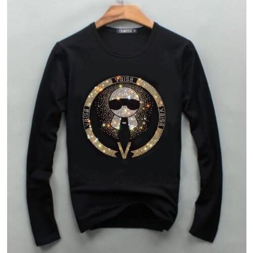 Men Long Sleeve T-shirts Autumn Male Tops Hot drill All-match Basic Simple High Quality Fashion