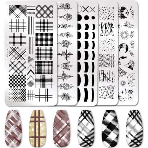 PICT YOU French Style Geometry Nail Stamping Plates Plants Striped Line Leaves Lavender Flower Nail Art Plate Stencil Stainless
