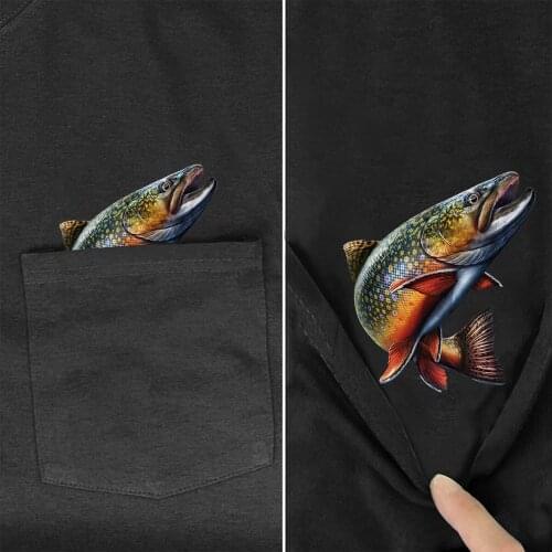 Cotton T-Shirt Summer Pocket Trout Fishing Printed T-shirt Men for Women Shirts Tops Funny Cotton Black Tees Drop Shipping