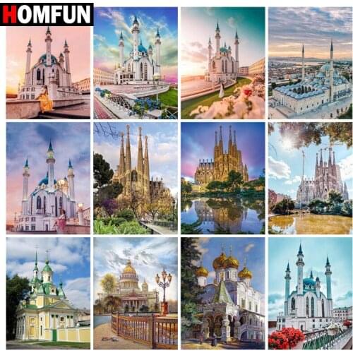 HOMFUN Full diamond Painting "Castle scenery" Resin Drill Embroidery 5D Diy Diamond Painting Handmade Cross Stitch gift