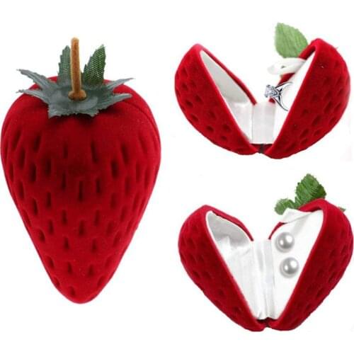 Small Strawberry Shape Jewelry Box Ring Earring Gift Cases Fruit Storage Red