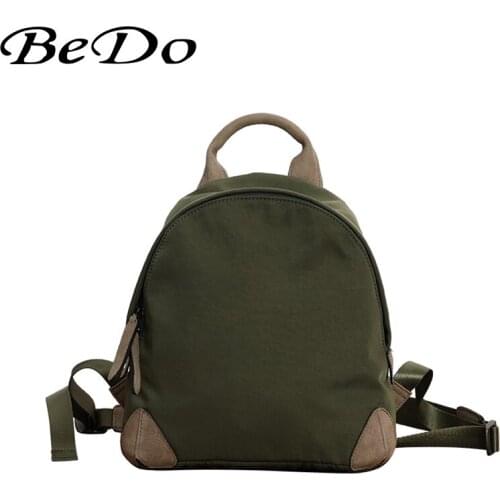 Mini Nylon Backpacks Top Handle Genuine Leather School Backpack For Girls 2 Colors Durable Patchwork Leisure Travel Backpack