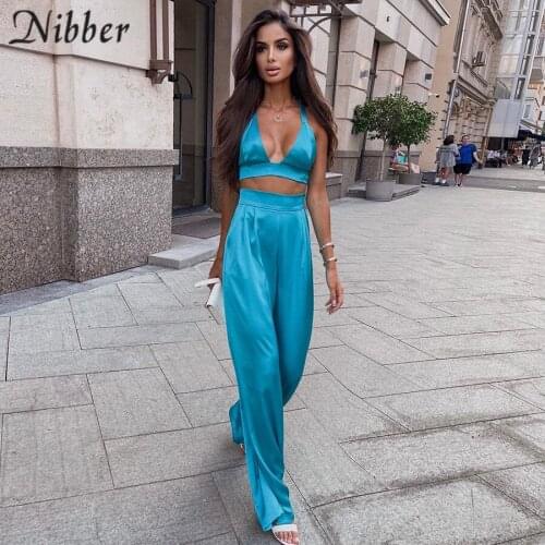 Nibber Fashion Sexy Two-Piece Solid Color Outer Camisole + Loose Drape Long Pants For Womens Street Casual Party Club Outfits