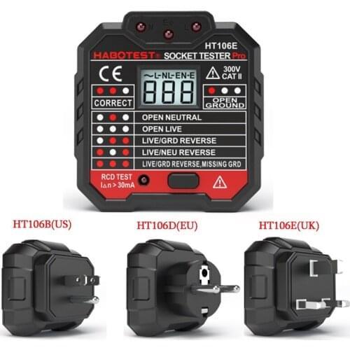 HT106B HT106D HT106E Digital display socket tester plug polarity phase check detector Voltage test multi-function electroscope