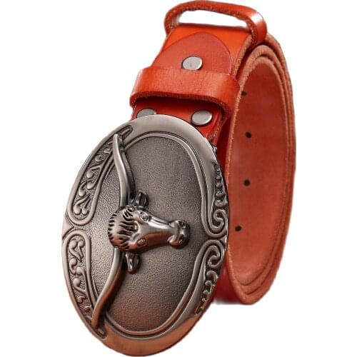 Big buckle punk style belt mens belts luxury high quality full grain real leather 100% genuine leather cowboys without vintage