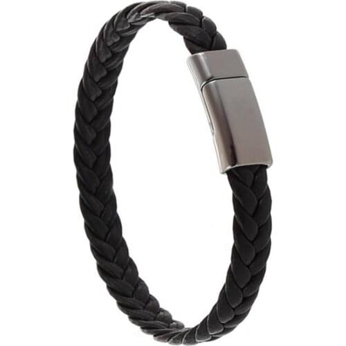 Men Women Punk Braided Leather Fashion Bracelet Magnetic Clasp Handmade Bangle