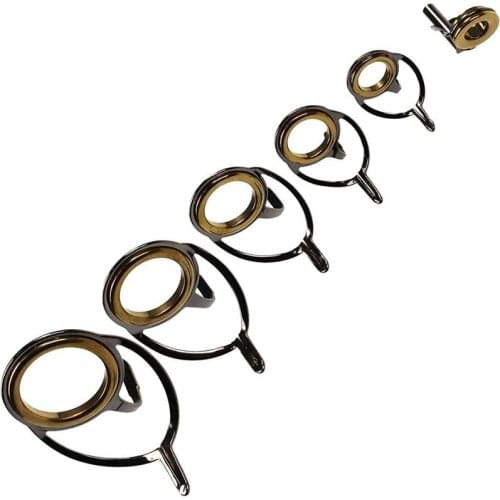 6Pcs/Lot #12-#30 Bait Casting Fishing Rod Guides 3mm Tip Tops Rod Repair Kit Golden Ceramic Ring Double Leg Fishing Rod Guides