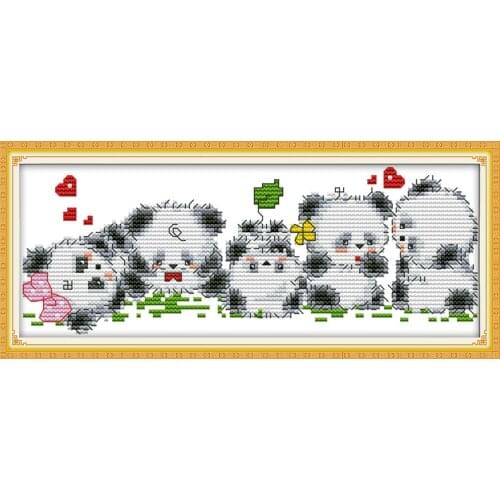 Lovely baby pandas (2) cross stitch kit 14ct 11ct count print canvas stitches embroidery DIY handmade needlework plus