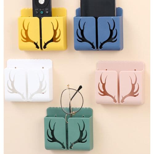 Cute Cartoon Wall Mounted Organizer Storage Box Remote Control Mounted Mobile Phone Plug Wall Holder Charging Storage Rack