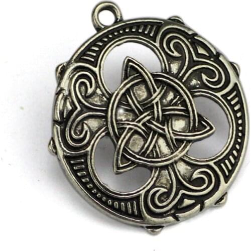 Norse Viking Jewelry Black Ireland Amulet Odin Knot Flower Round Pendant Punk Alloy Necklace Mens Fashion Dope Viking Necklace