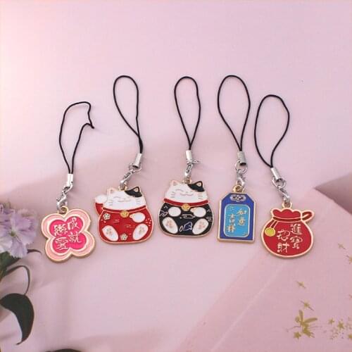 New Cartoon Japan Lucky Cat Keychain Car Phone Charm Accessory Bag Pendant Pray Fortune Wealth Maneki Neko Trinkets Couple Gift