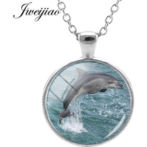 JWEIJIAO Color Alloy Dolphin Pendant Necklaces Glass Gem Dome Animal Adjustable Link Chain Jewelry For Men Woman ZZ110