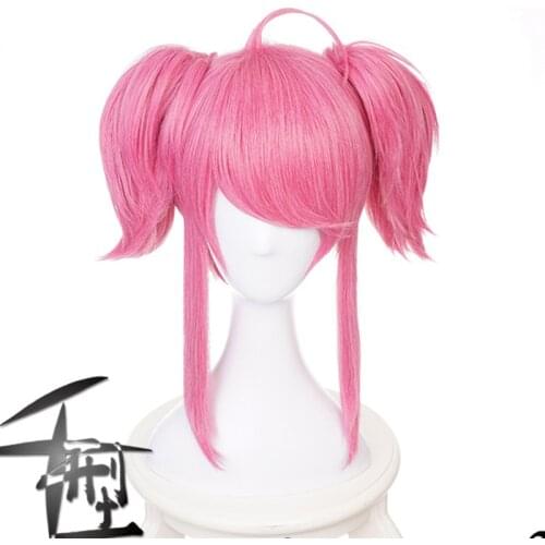 LOL Star Guardian Lux Cosplay Wig Pink Double Ponytails Cosplay Wigs Short Hair Wig Heat Resistant Synthetic Wig + Wig Cap