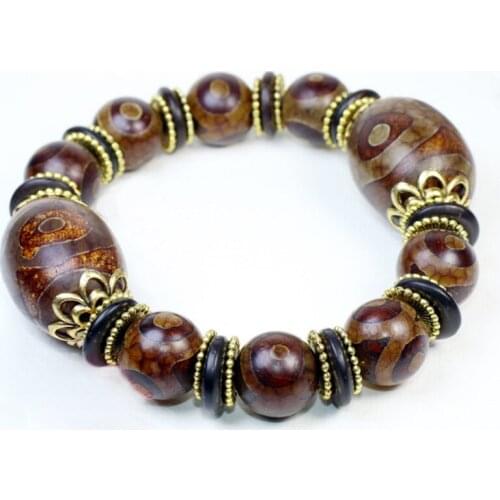 Natural Sardonyx Three Eyes Old Dzi Beads Handmade Bracelet For Men And Women Lovers Single Circle Bangle Stone Jewelry