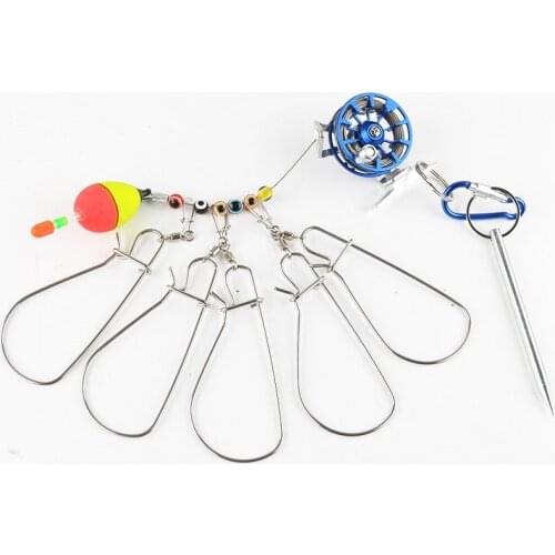 DEUKIO Stainless Steel Fishing Lock Buckle Live Fish Buckle Chain Lock Stringer Rope with Carabiner 5/8 Snaps Lure Fishing Tool