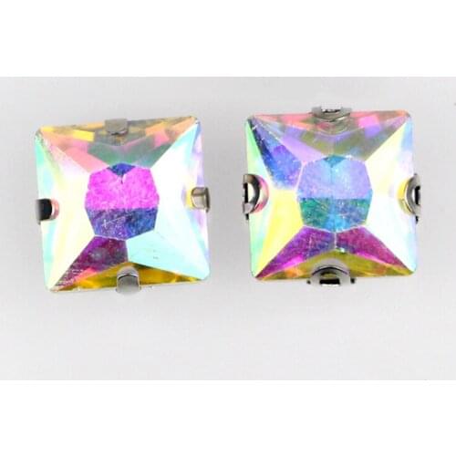 Super beauty Crystal AB square shape Glass Crystal sew on claw rhinestones with holes Diy wedding decoration and Shoes