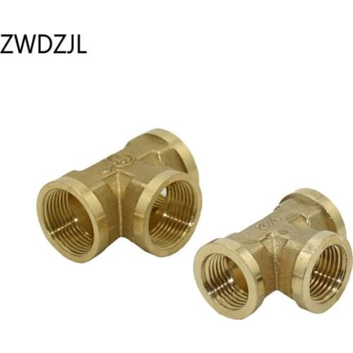 Female thread 1/2 3/4 inch Tee Connector brass copper metal threaded water pipe connector T-Shape Fitting 3 Way 1pcs