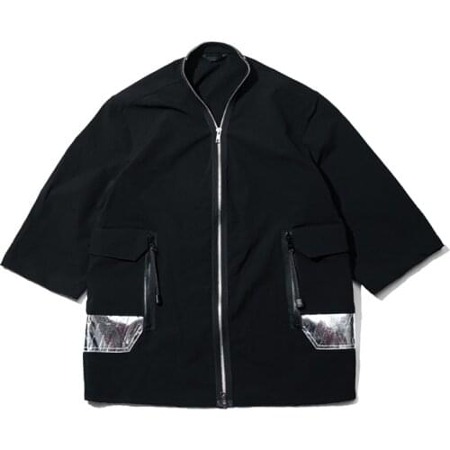 PUPIL TRAVEL PT-2006 Techwear Mens Black Samurai Kimono Silver Zipper Robe Hip Hop Style Punk Fashion