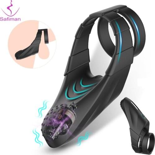 Vibrating Penis Massager Ring Sex Toys For Men Scrotum Masturbator 10 Modes Massager Chastity Cage Testicle Bondage Vibrators