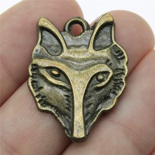 WYSIWYG 4pcs 31x24mm Vintage Wolf Head Pendants Charm For Jewelry Making Antique Bronze Color Wolf Pendants Charm Wolf Animal