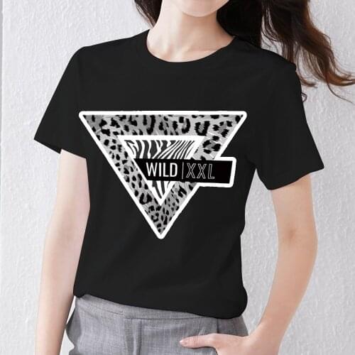 Women T-shirt Wild Letter Pattern Series Tops Black Commuter Printed Ladies O-neck Short Sleeve Summer Fashion Female Clothes
