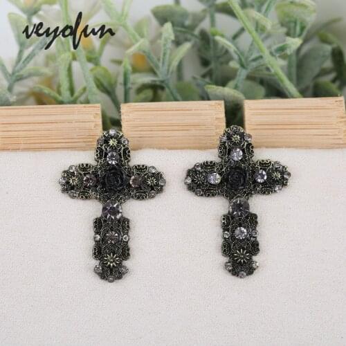 Veyofun Vintage 3 Color Cross Rhinestone Earrings for Women Fashion Jewelry Wholesale New Brinco