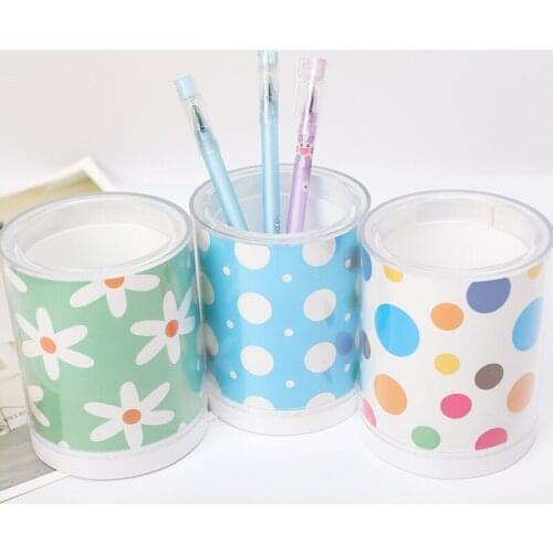 1Pcs Transparent Pen Holder Desktop Holder Stationery Office Holder Pen Case Student SuppliesCosmetic Brush Holder Round Plastic