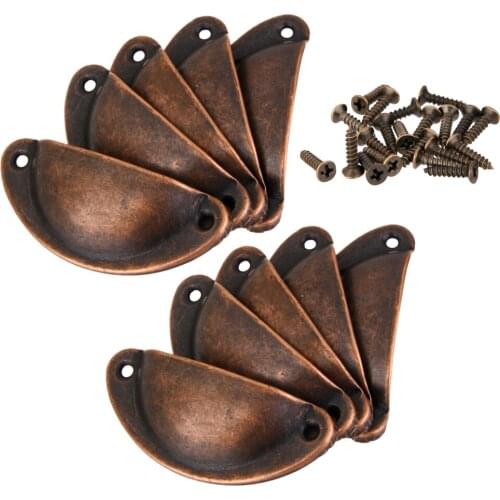 Kitchen 10Pcs Alloy Antique Copper Door Cabinet Knob Drawer Shell Brass Pull Handle Cup for Home Furniture Hardware Accessory