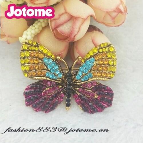 100pcs / Lot Fashion Colorful Rhinestone Butterfly Brooches For Women Jewelry and cloth decoration