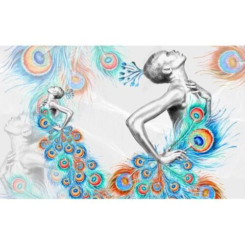 3d photo wallpaper custom mural Peacock Dance Feather Dance Studio home decor 3d wall murals wallpaper in the living room