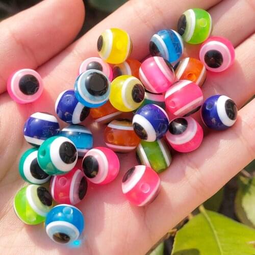6/8/10mm Evil Eye Round Beads Mixed Color Resin Acrylic Loose Space Beads for Jewelry Making DIY Charms Bracelet Accessories