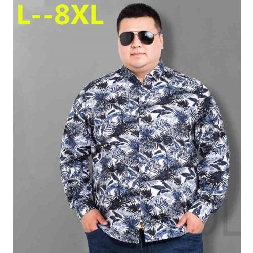 8XL 6XL High Quality Men Shirt Fashion Autumn New Luxury Flower Print Shirts Dress Men Long Sleeve Slim Fit Casual Shirts