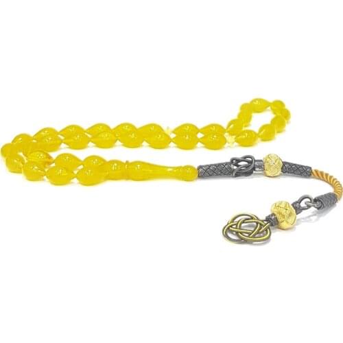 925 Sterling Silver Handmade Rosary with Kazaz Tassel and Squeeze Amber Stone