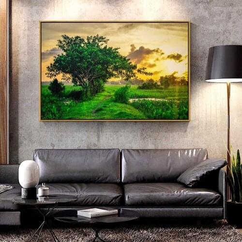 Artcozy Oil Canvas Painting Field_Sunset_Tree_Landscape For Home Decoration Wall Art