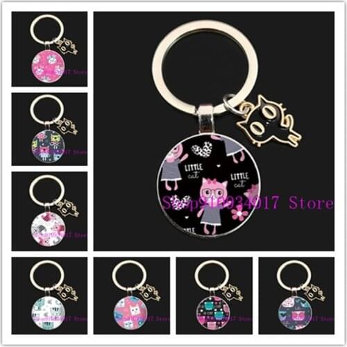 Cute Little Cartoon Cat Glass Pendent Keychain Lovely Kitten Girl Key Holder Lovable Anime Animal Key Holder Gift for Girlfriend