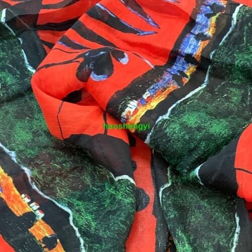 Brand silk linen digital printed cloth abstract style pattern apparel fabric