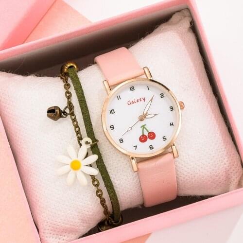 2021 Kids Watches Set Students Children Pink Watch Girls Leather Strap Child Hours Quartz Wristwatch Girl Gift Clocks zegarek