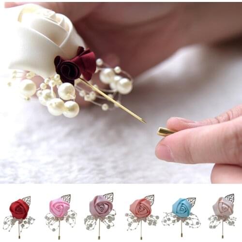 Wedding Prom Corsage Ceremony Flower Brooch Groom Groomsmen Buttonhole Ribbon Flowers Boutonniere Party Decoration