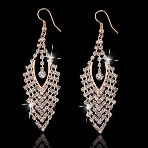 Elegant Womens Rhinestone Drops Long Dangle Tassels Party Earrings