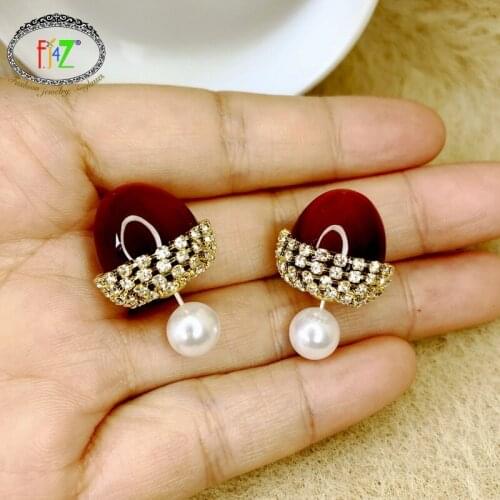 F.J4Z Sweet Girls Earrings for Women Designer Lovely Cherry Earrings Rhinestone Simulated Pearl Cocktail Earring Anti-allergy