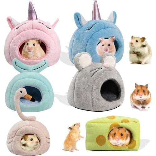 Hamster Yurt House with Soft Bed Mat Unicorn Goose Mice Cheese Shape Small Pet House Chinchilla Guinea Pig Mouse Rat Cave Cage