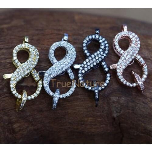 Amazing Infinity Shape Lobster Clasp, Bracelet Necklace Pendant, Zircon Micro Paved, Jumping Ring Clasps In 25*13 mm FC7465