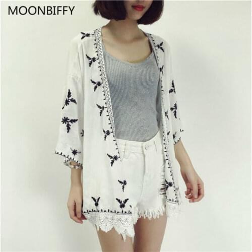 Maternity Ethnic Boho Kimono Cardigan Vintage Floral Embroidery Cardigan Girl Red Black White Cardigans Maternity Women Summer