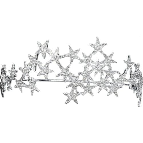 Fashion Rhinestone Star Shape Tiaras Royal Queen Headbands Wedding Crown Hair Jewelry Prom Party Head Ornaments