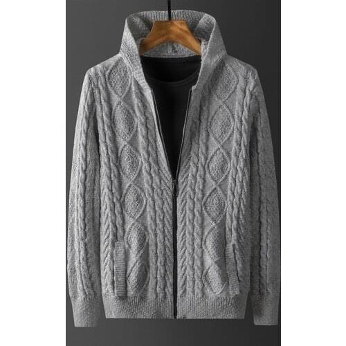 Brand 100% Cotton Twisted Knit Mens Cardigan Sweaters Zip Up Slim Fit Jacket Men Casual Knitted Coat With Hoodie Pockets XXXXL