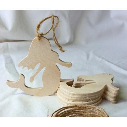 Set of 12 Unfinished Wooden Mermaid Ornament for DIY crafting project, DIY Party Favor, Holiday Decoration