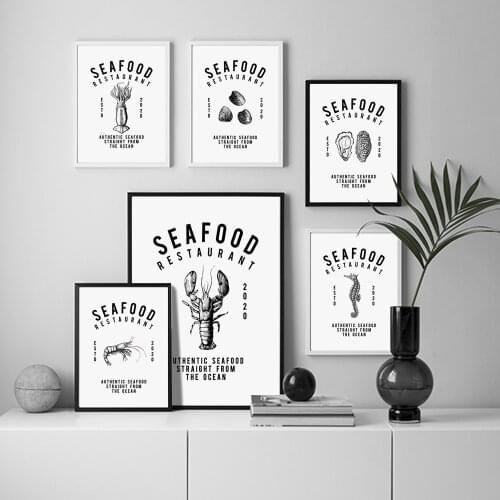 Wall Art Canvas Painting Seafood Lobster Cuttlefish Crab Fish Nordic Posters and Prints Wall Pictures Kitchen Restaurant Decor