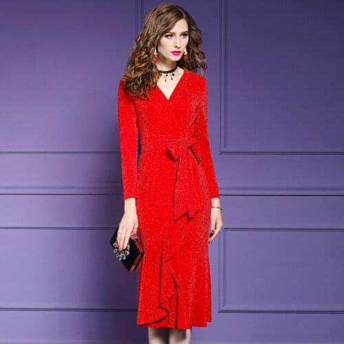 New spring 2021 winter sexy Vintage dress ladies Christmas Bright wire women Plus Size elegant Elastic Ruffles long dresses