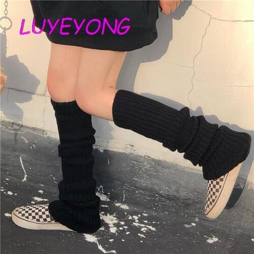 Punk Solid Black Cool Knit Long Socks Women Outdoor Knee High Elastic Leg Warmers Gothic Hip-hop Rock Sock 2020 Lady Warm Slim