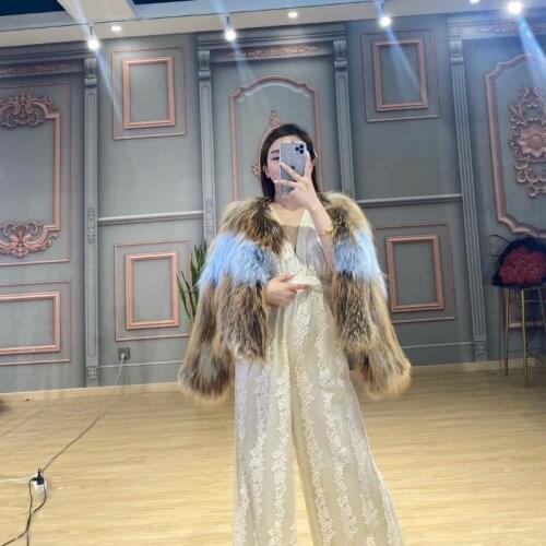 OFTBUY 2021 New Casual Striped Winter Jacket Women Real Fur Coat Natural Raccoon Fur Knitted Thick Warm Outerwear Streetwear